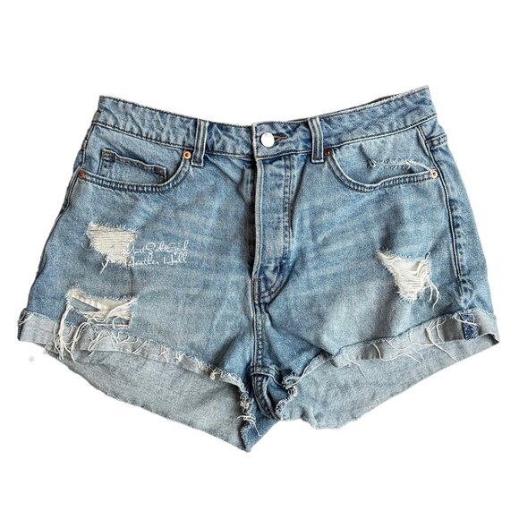 H&M Distressed Denim High-Waisted Shorts Size 10 - Picture 1 of 3